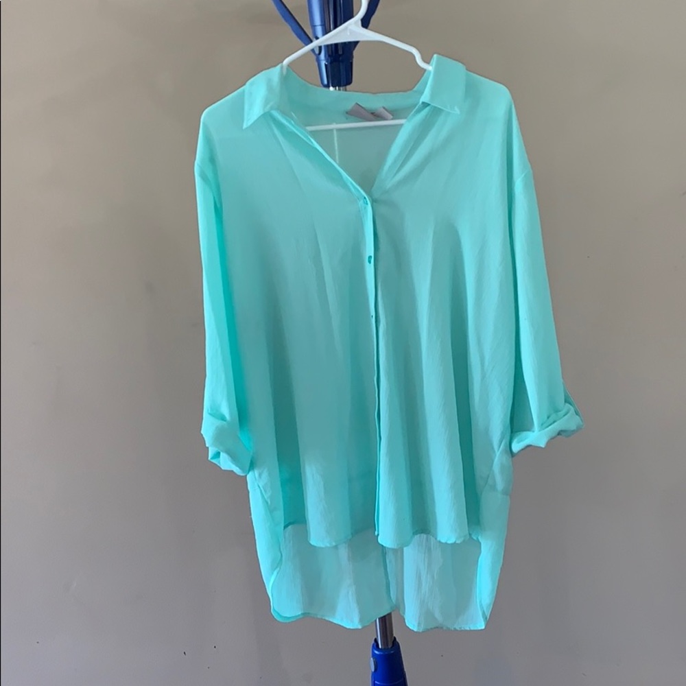 Chico’s Aqua Hi Lo Blouse
